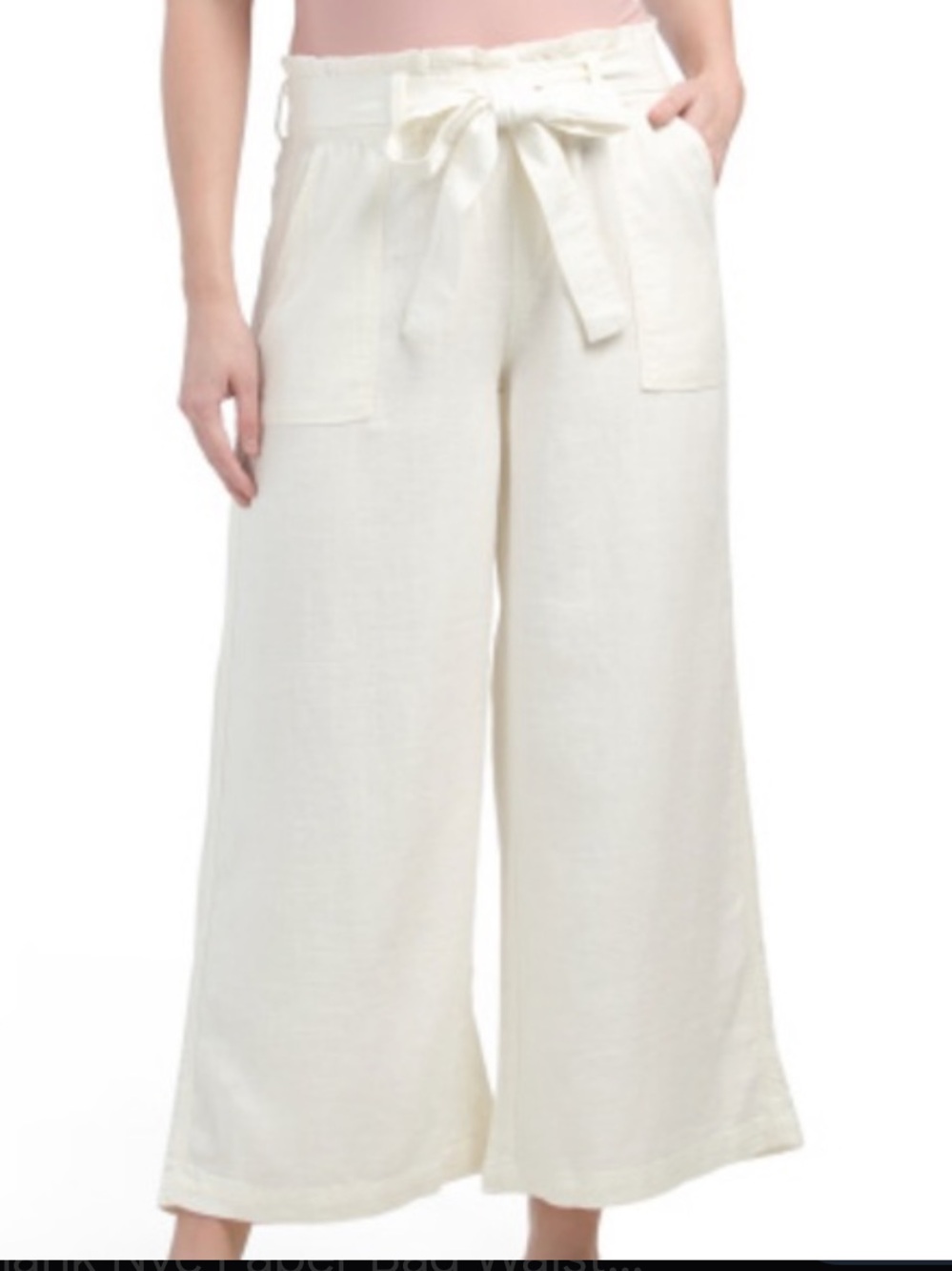 Flowy Wide Leg Tie Waist Pants in White